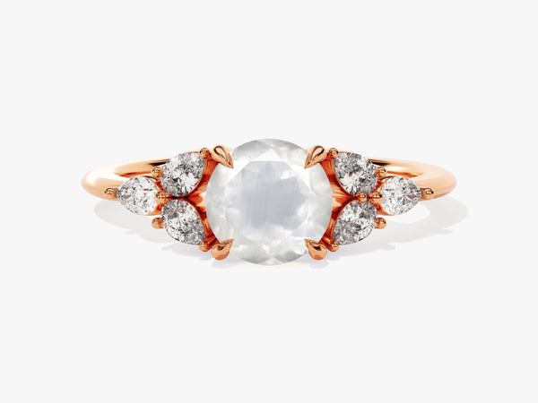 Rose gold ring with oval moonstone and diamond accents