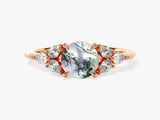 Round Moss Agate Engagement Ring with Pear Moissanite Sidestones