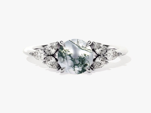 Oval moss agate ring with diamond accents, fine jewelry
