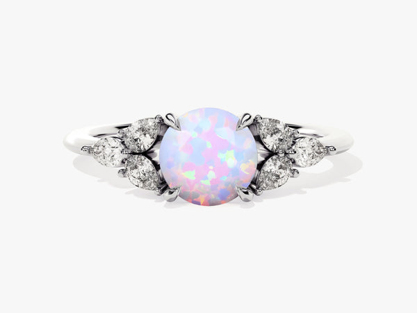 Oval opal and diamond engagement ring in white gold