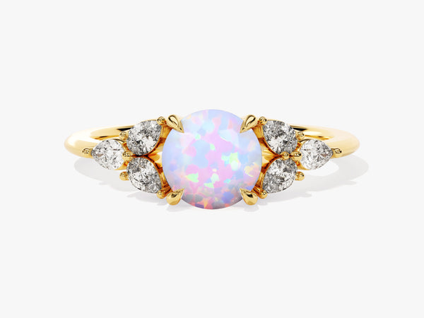 Round Opal Engagement Ring with Pear Moissanite Sidestones