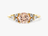 Round Cut Peach Morganite Engagement Ring with Pear Moissanites