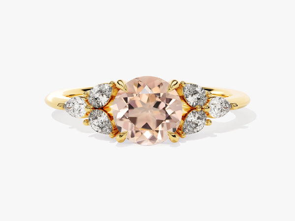 Round Cut Peach Morganite Engagement Ring with Pear Moissanites