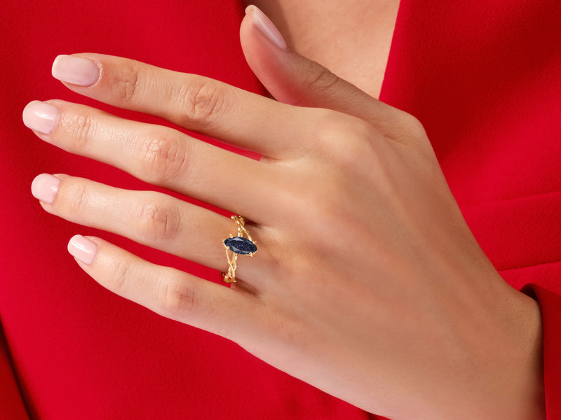 Marquise Blue Sandstone Nature Inspired Engagement Ring