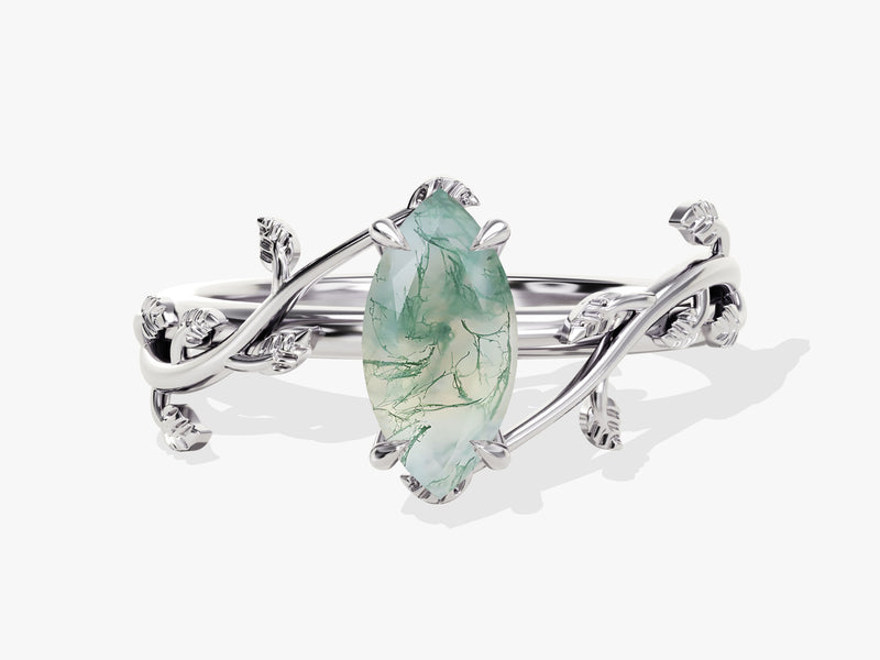 Marquise Moss Agate Nature Inspired Engagement Ring