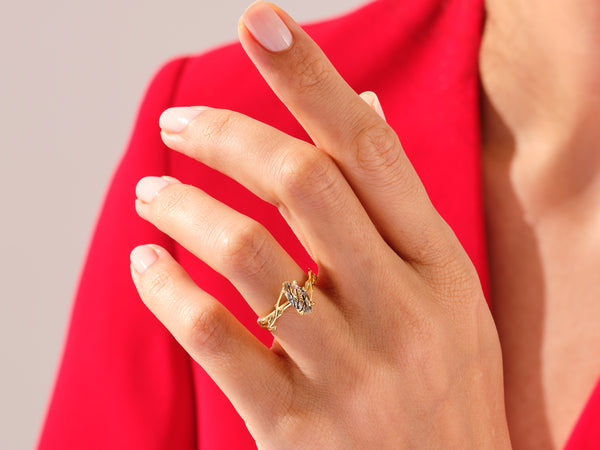 Marquise Black Rutilated Quartz Nature Inspired Engagement Ring