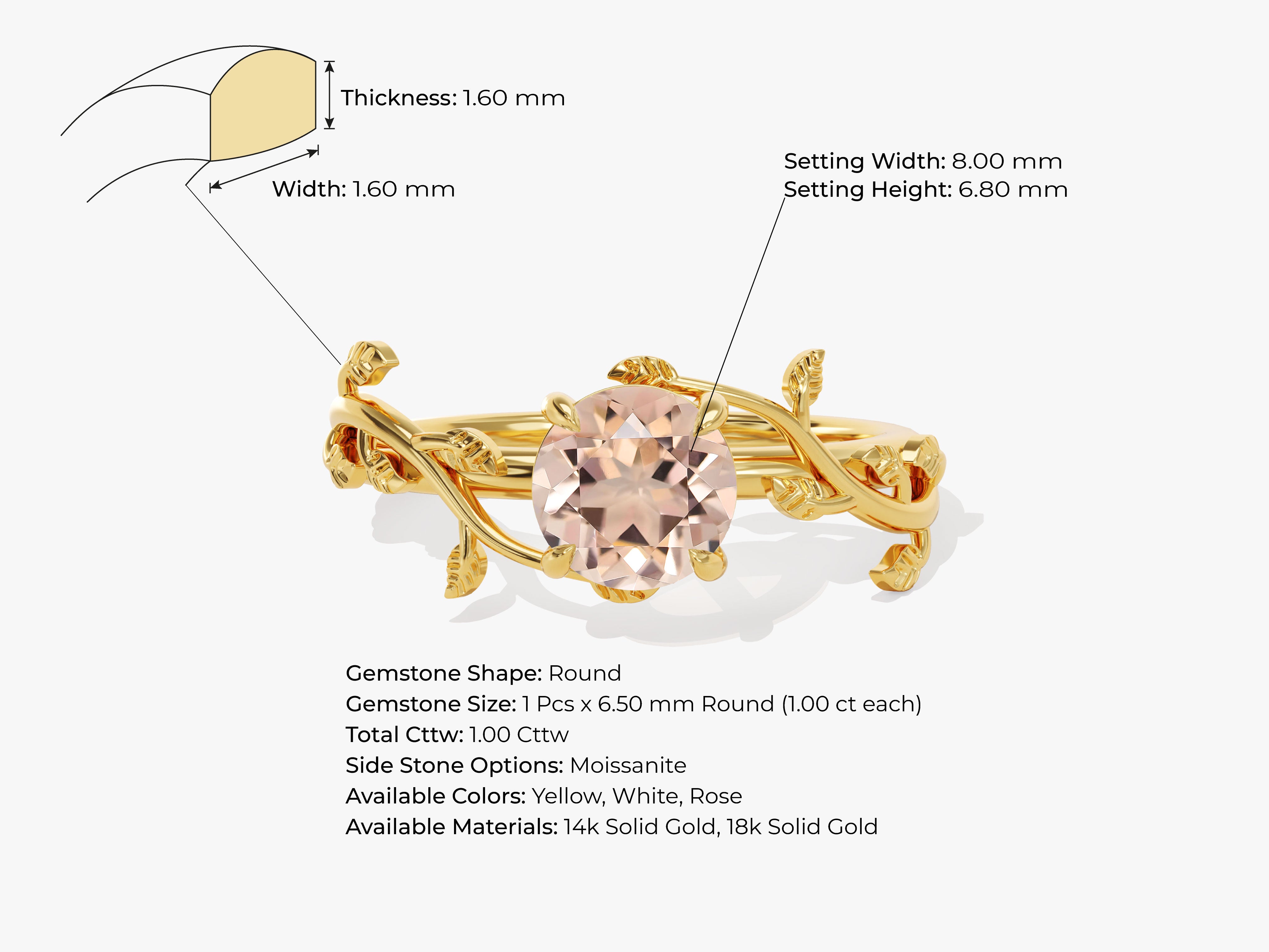 Gold ring with oval gemstone and leaf design, jewelry