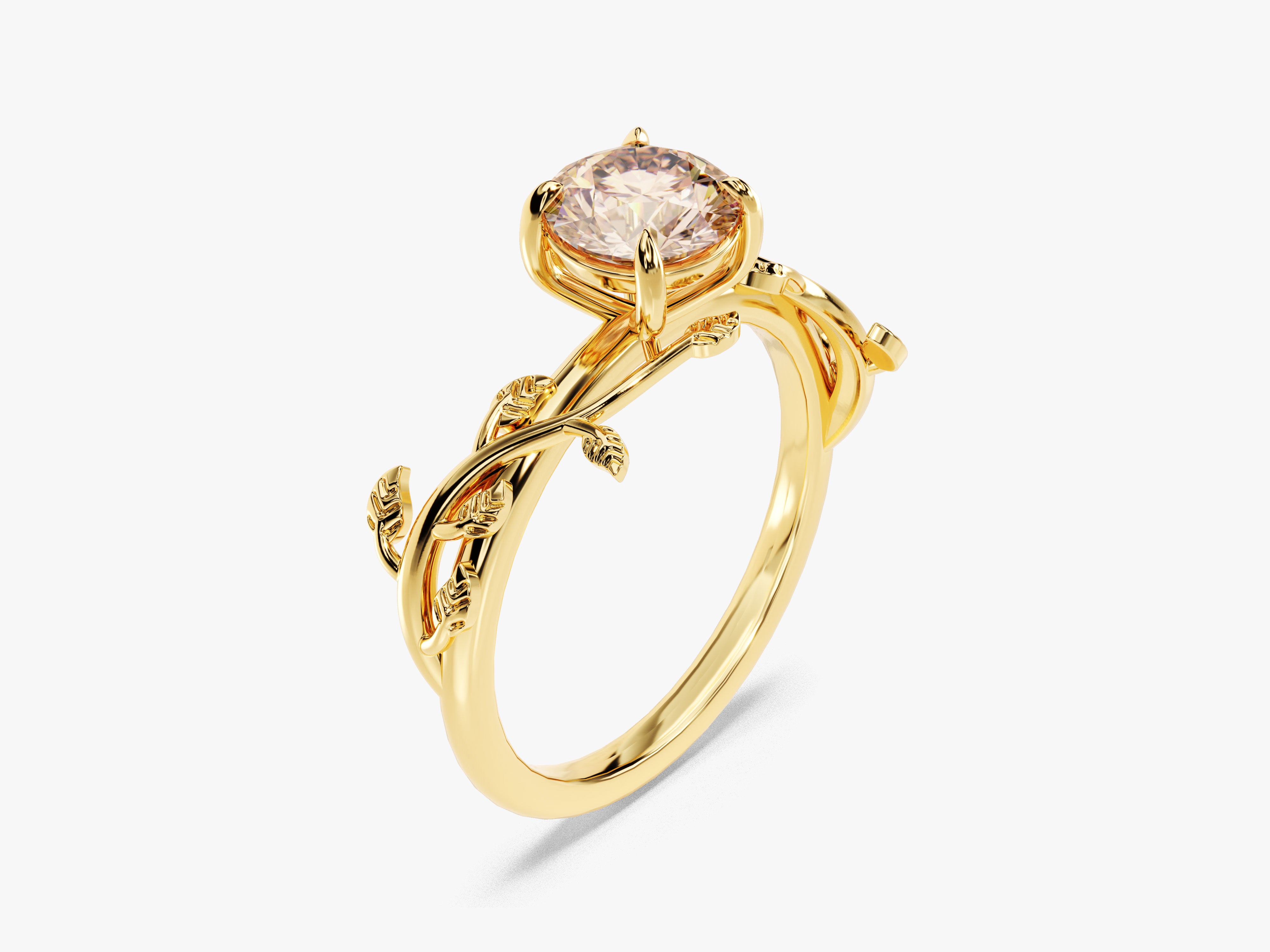 Gold ring with diamond and leaf design, fine jewelry