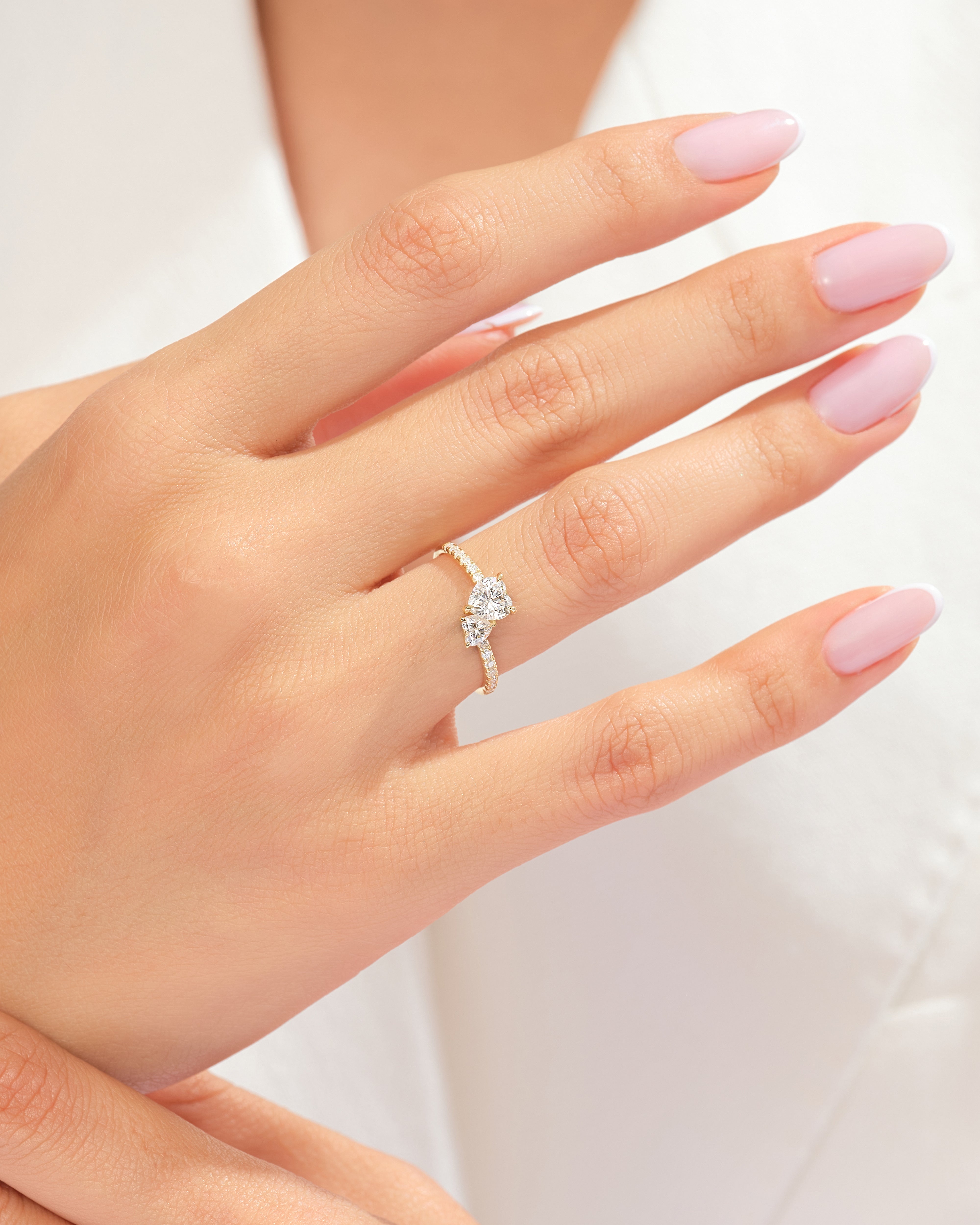 Pink Double Heart Promise Ring with Sidestones