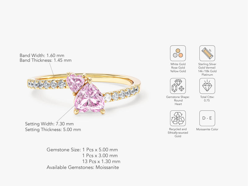 Pink Double Heart Promise Ring with Sidestones