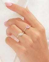 Pink Double Heart Promise Ring with Sidestones