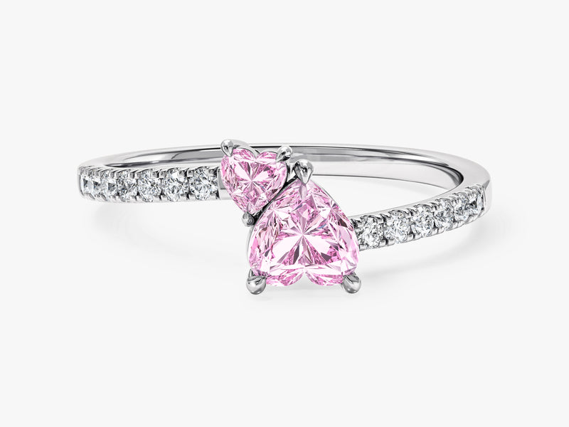 Pink Double Heart Promise Ring with Sidestones