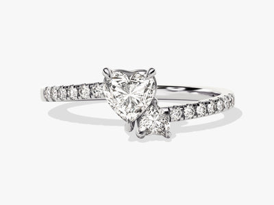 Double Heart Moissanite Promise Ring with Sidestones