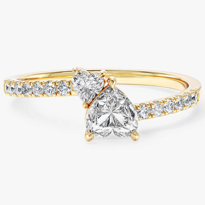 Double Heart Moissanite Promise Ring with Sidestones
