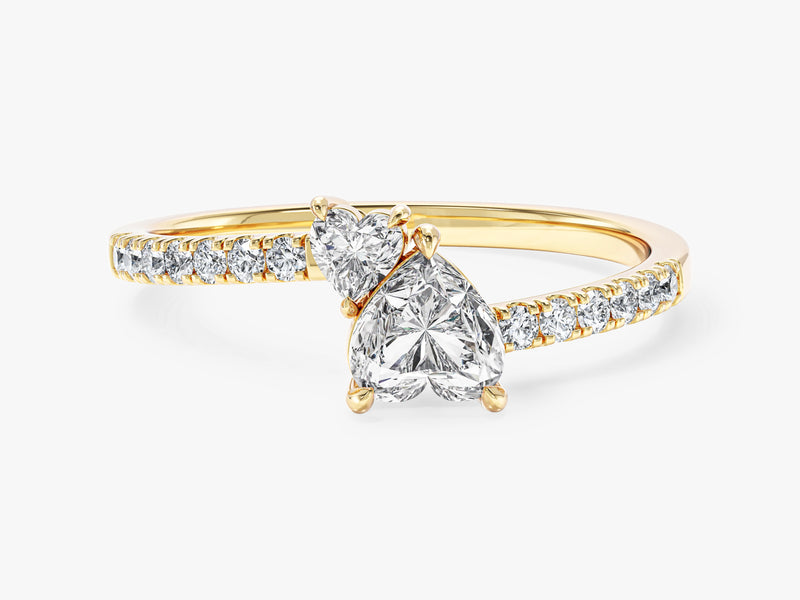 Double Heart Moissanite Promise Ring with Sidestones