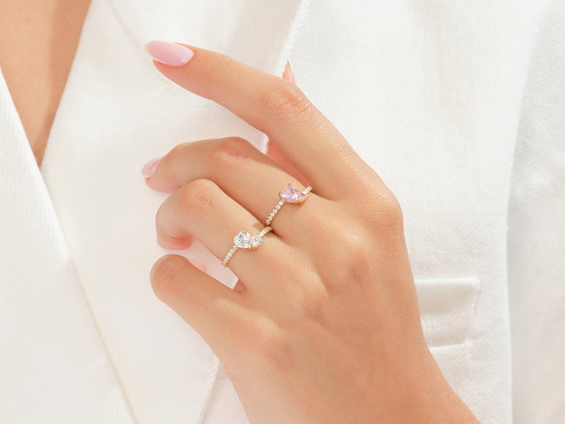 EG201_model_wearing_Yellow_pink_double_heart_Promise_Ring_with_sidestones