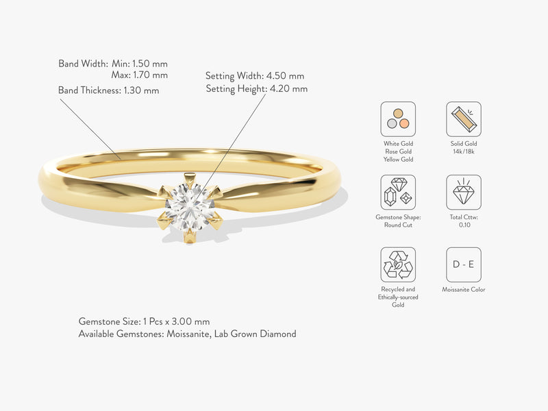 Six Prong Solitaire Moissanite Promise Ring