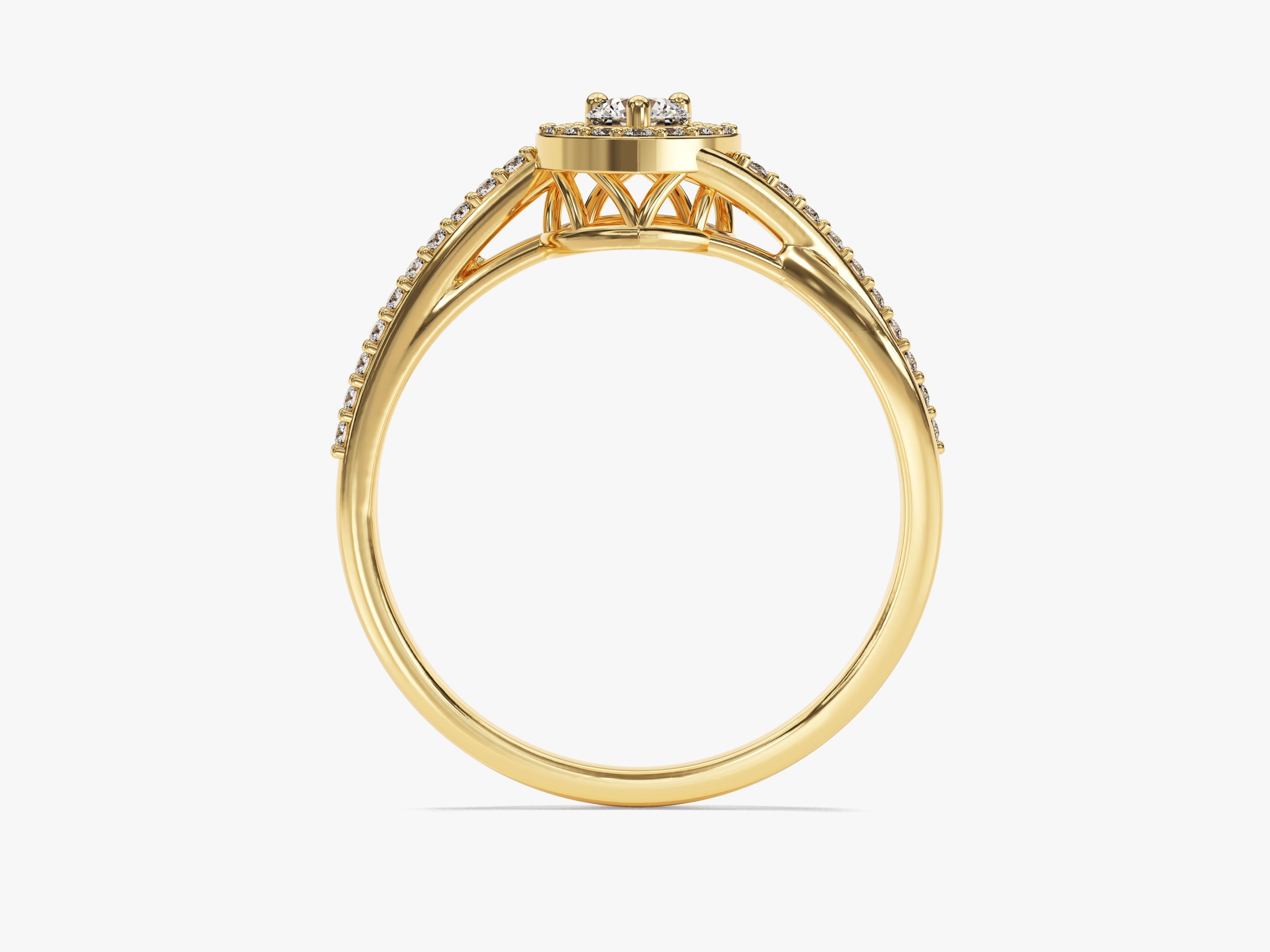 Gold diamond halo ring, fine jewelry for women