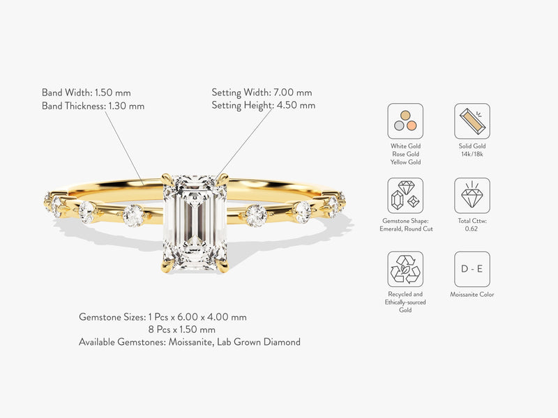 Emerald Moissanite Promise Ring with Sidestones