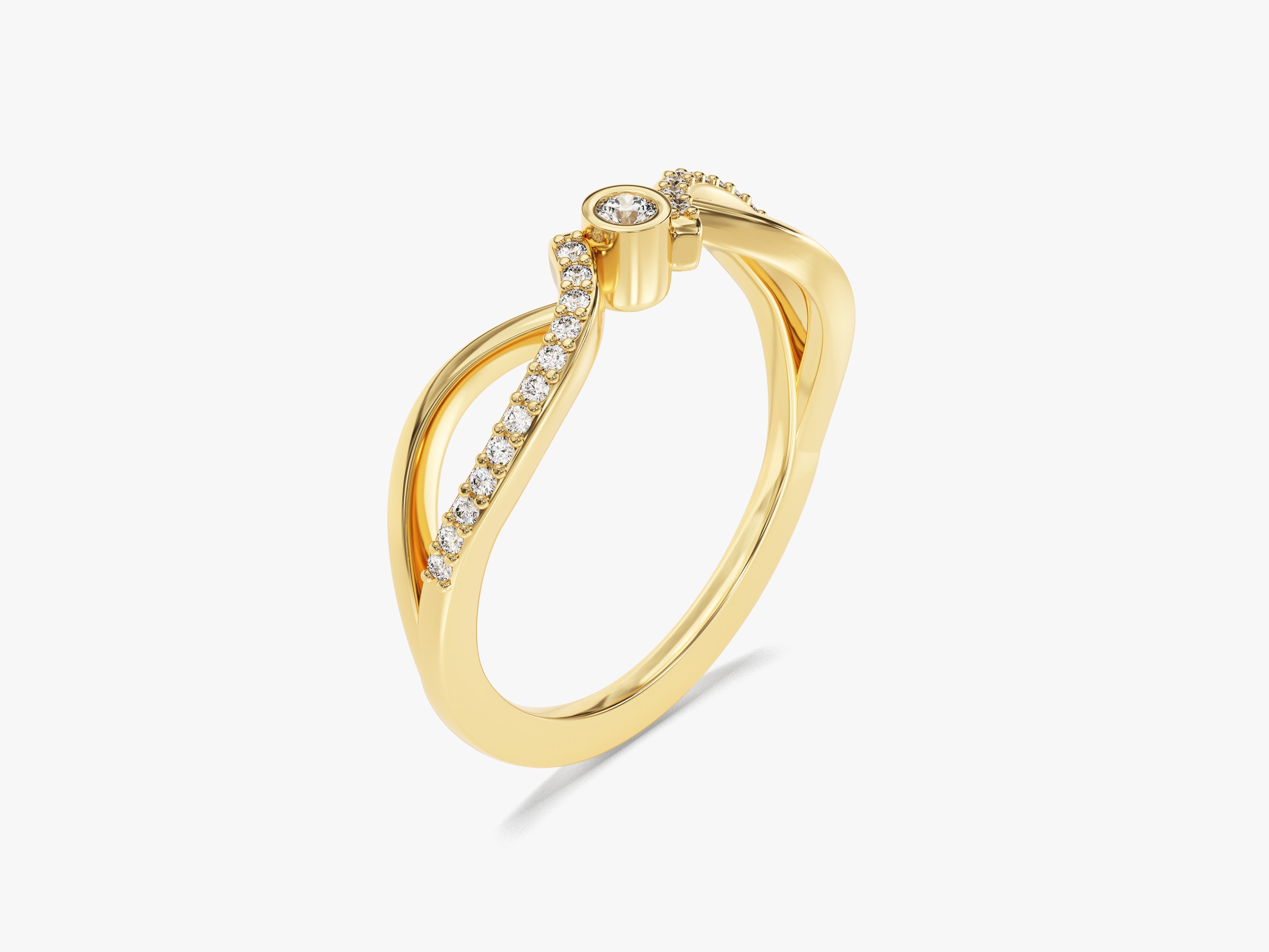 Gold diamond ring with twisted band and solitaire accent
