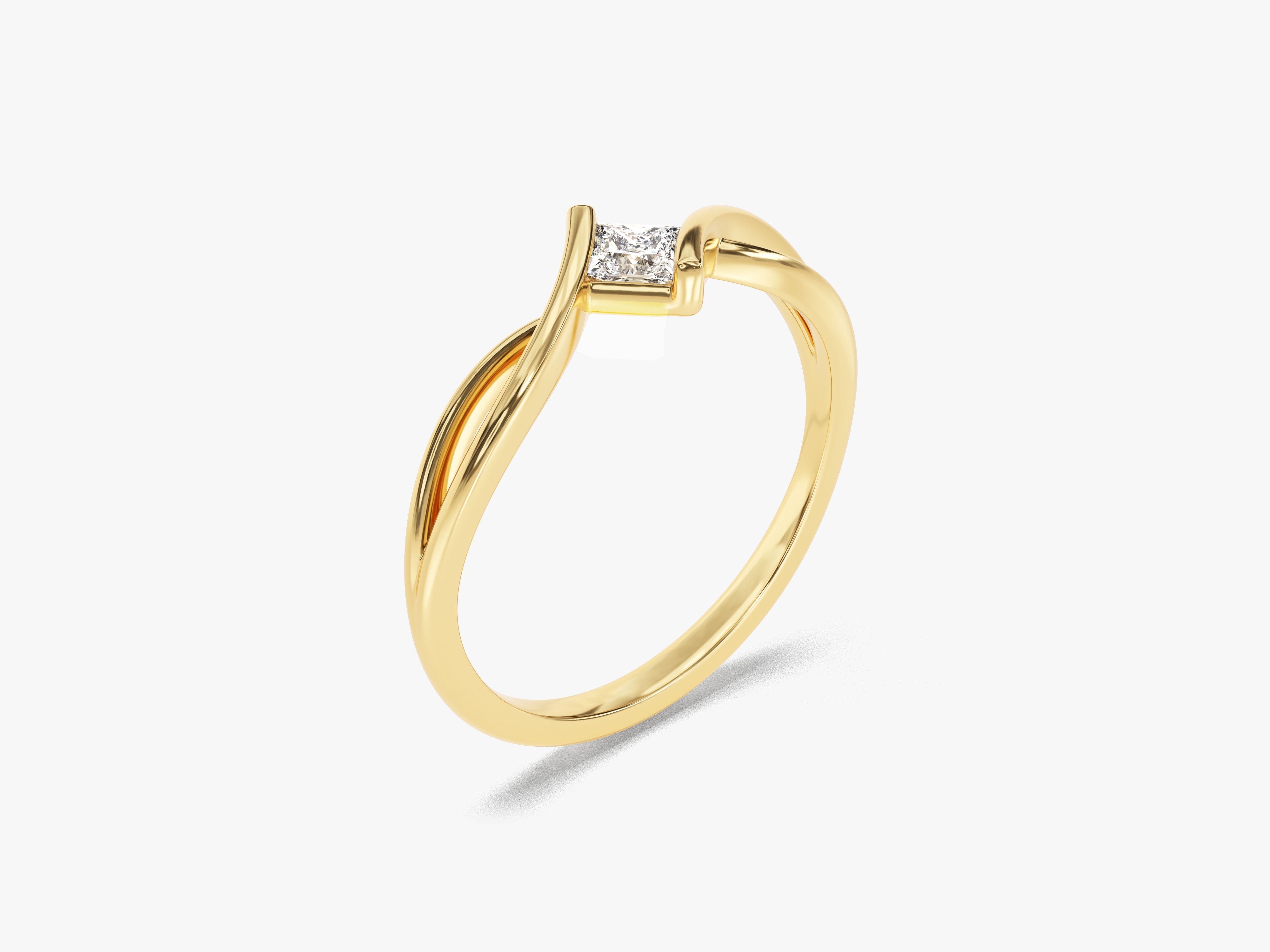 Gold diamond ring with twisted band, jewelry for women