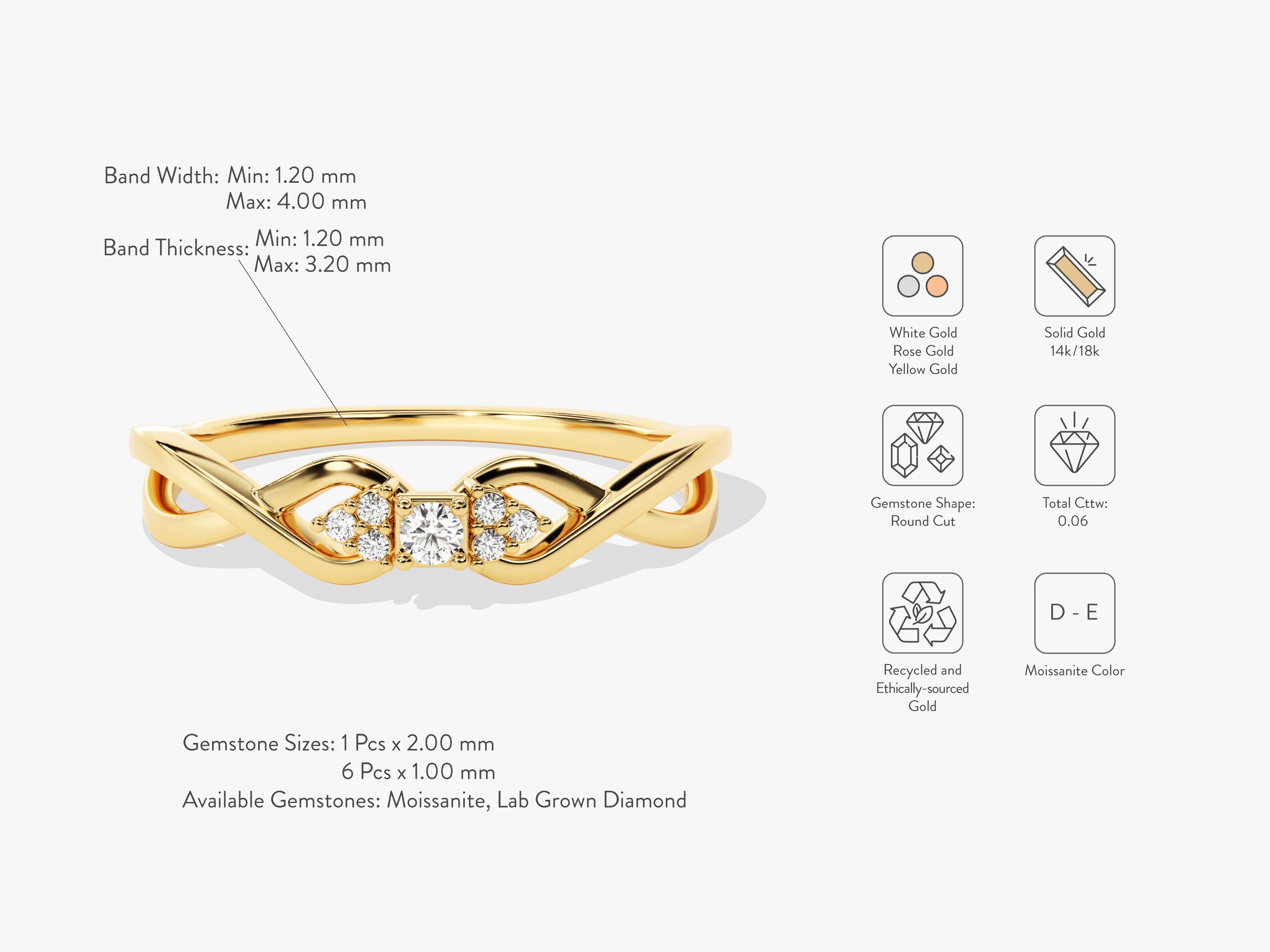 Gold infinity ring with diamonds, Moissanite, lab-grown diamond options