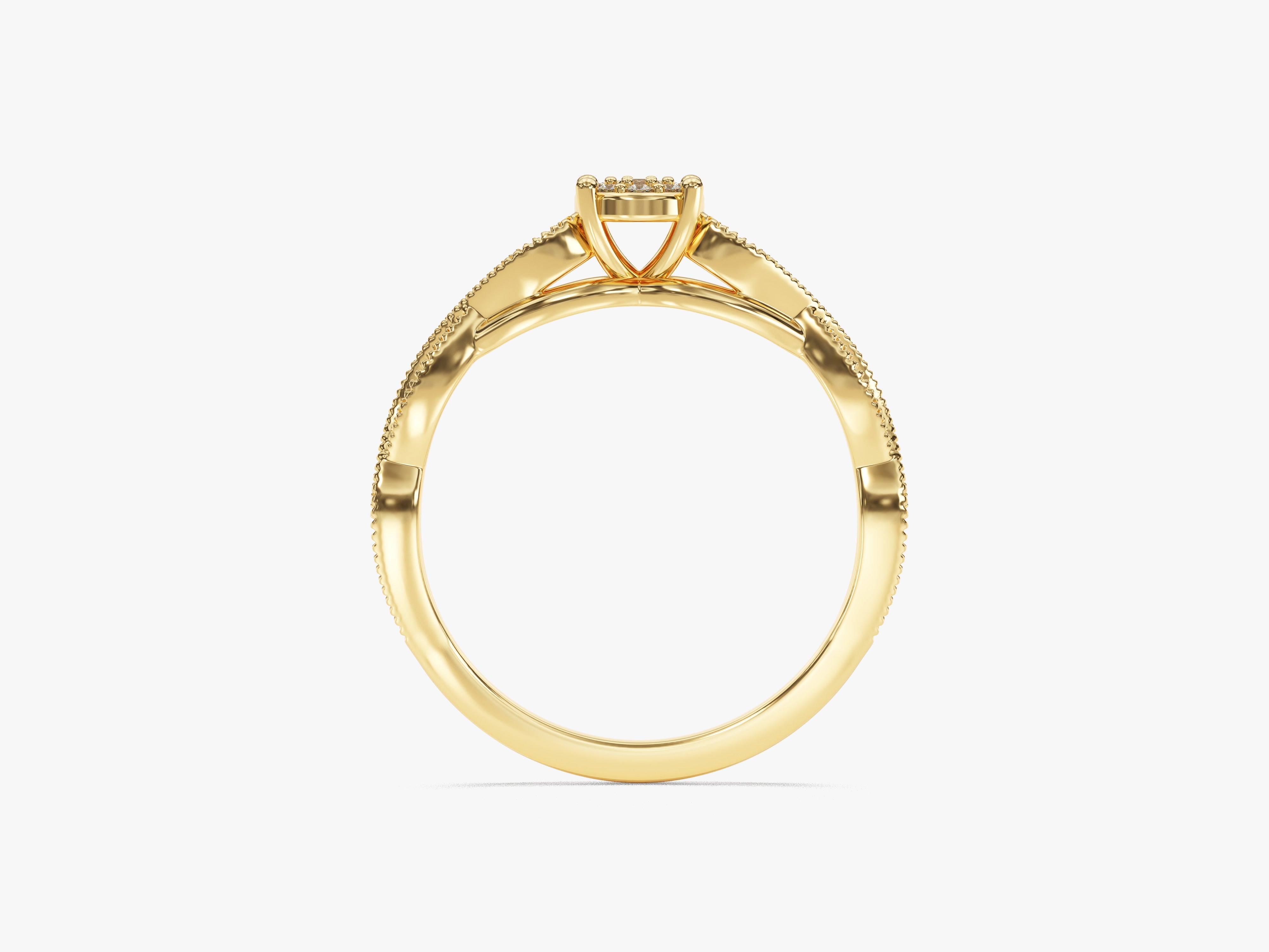 Gold diamond engagement ring with intricate band details