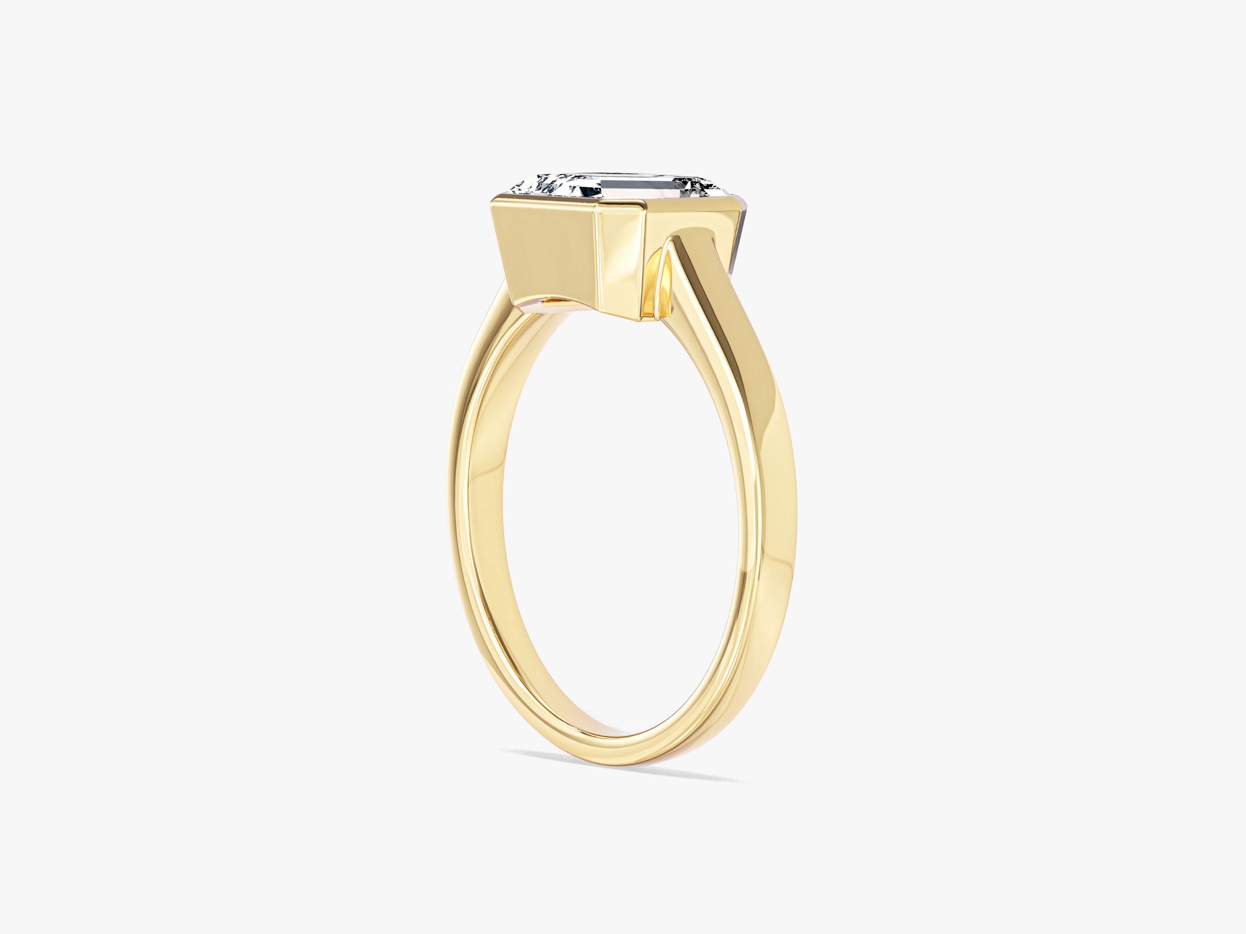 Flat Band Emerald Cut Lab Grown Diamond Engagement Ring