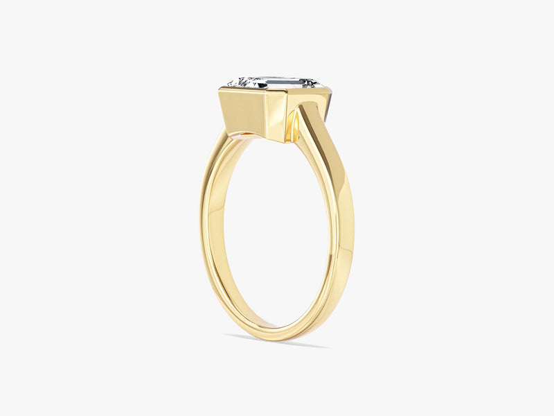 Flat Band Emerald Cut Moissanite Engagement Ring