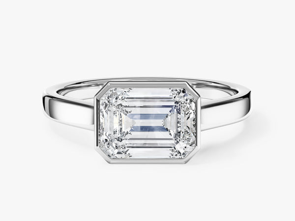 Flat Band Emerald Cut Moissanite Engagement Ring