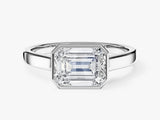 Flat Band Emerald Cut Lab Grown Diamond Engagement Ring