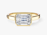 Flat Band Emerald Cut Natural Diamond Engagement Ring