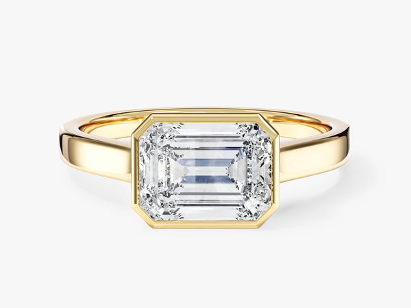 Flat Band Emerald Cut Moissanite Engagement Ring