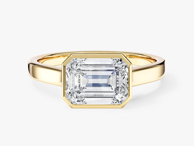 Flat Band Emerald Cut Moissanite Engagement Ring