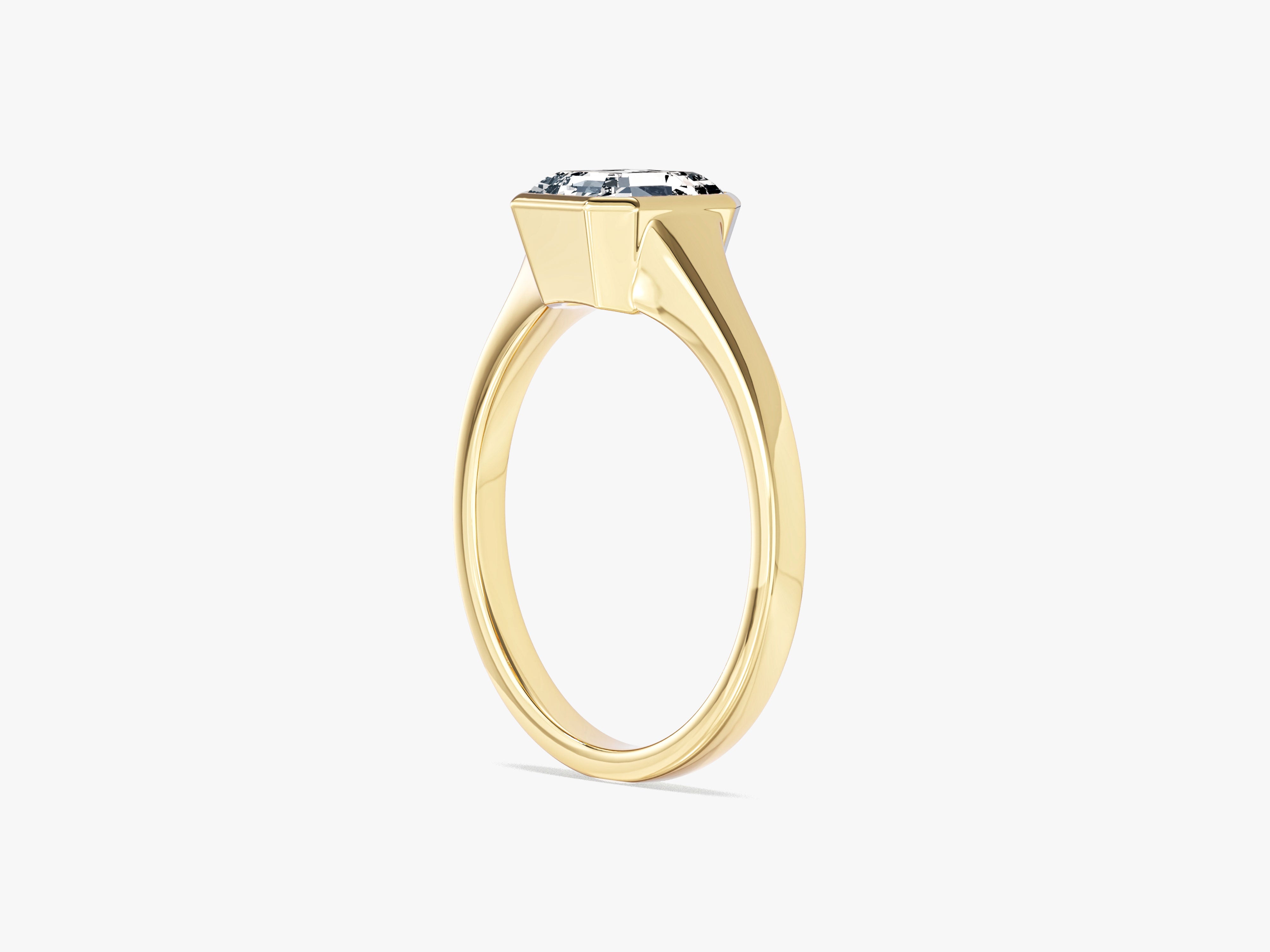 Flat Band Asscher Cut Natural Diamond Engagement Ring