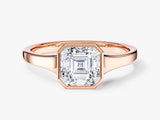 Flat Band Asscher Cut Moissanite Engagement Ring