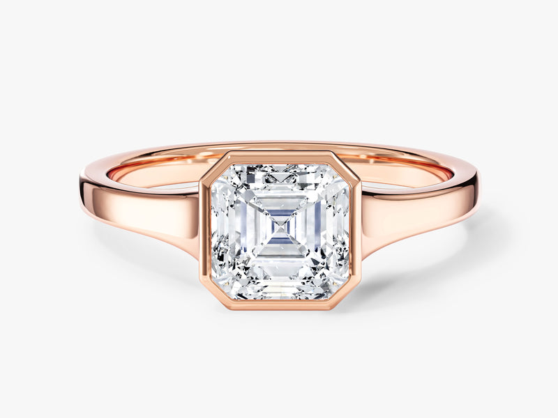 Flat Band Asscher Cut Natural Diamond Engagement Ring