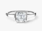 Flat Band Asscher Cut Moissanite Engagement Ring