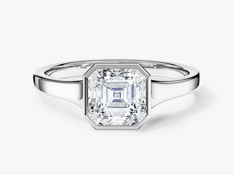 Flat Band Asscher Cut Natural Diamond Engagement Ring