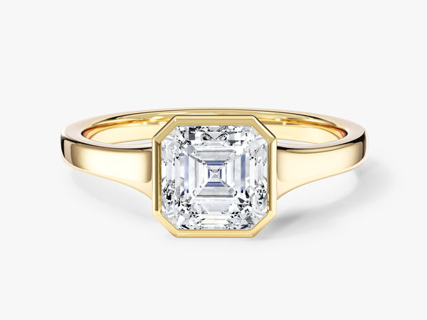 Flat Band Asscher Cut Moissanite Engagement Ring