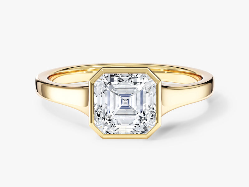 Flat Band Asscher Cut Lab Grown Diamond Engagement Ring
