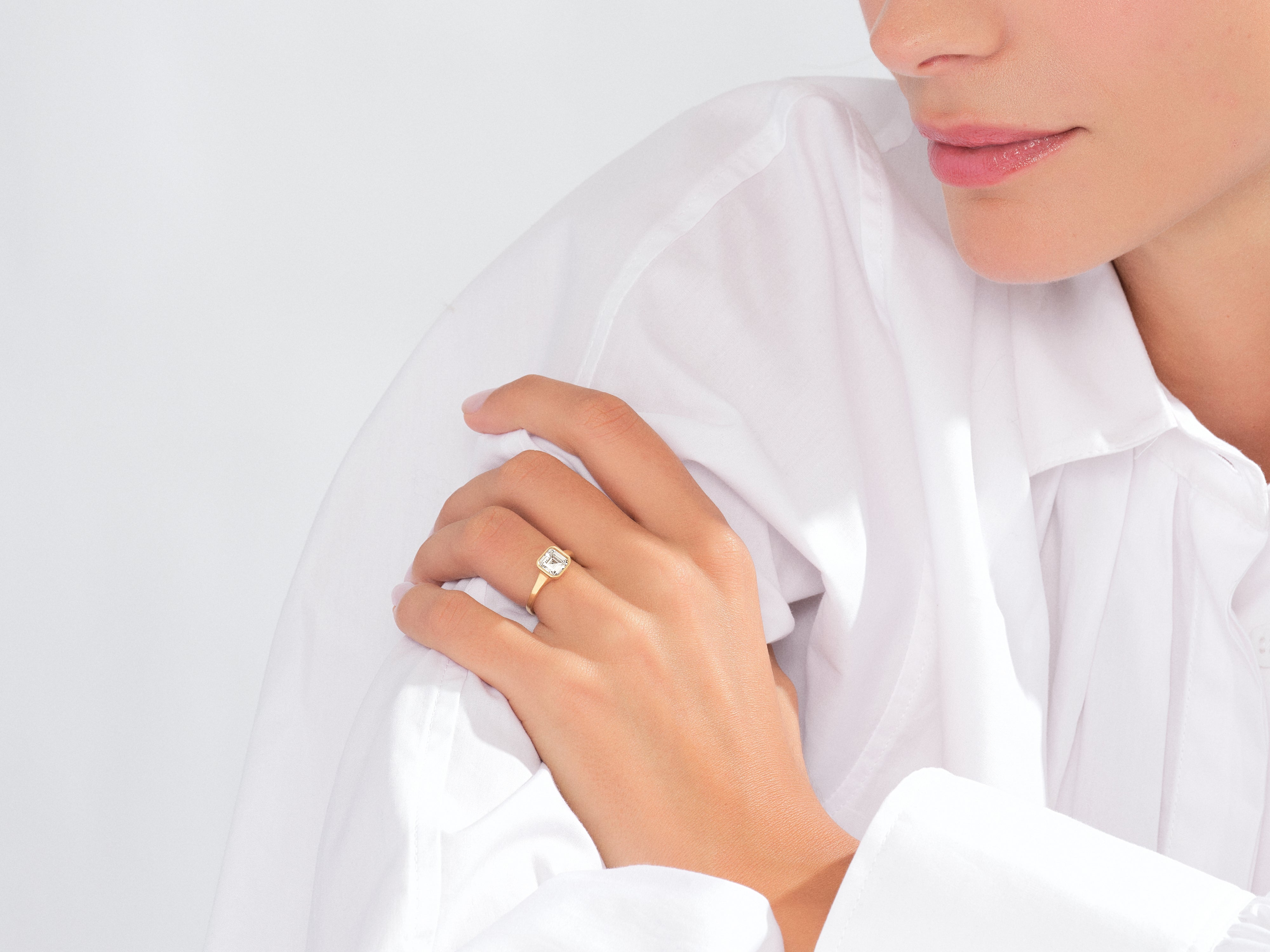 Flat Band Asscher Cut Moissanite Engagement Ring