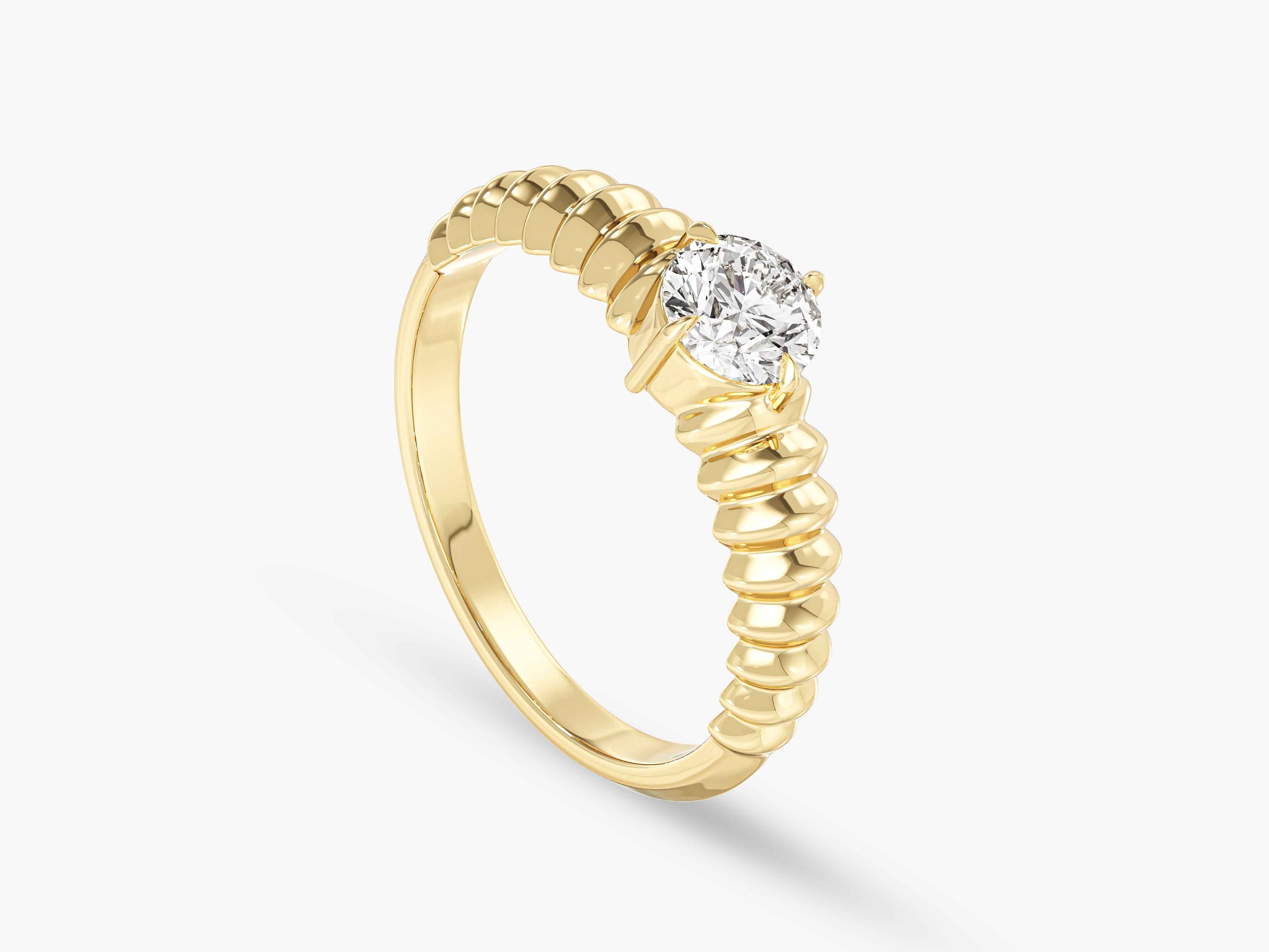 Gold diamond ring with textured band, fine jewelry