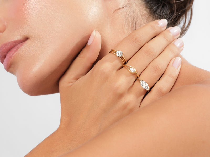 Triple Band Natural Diamond Engagement Ring