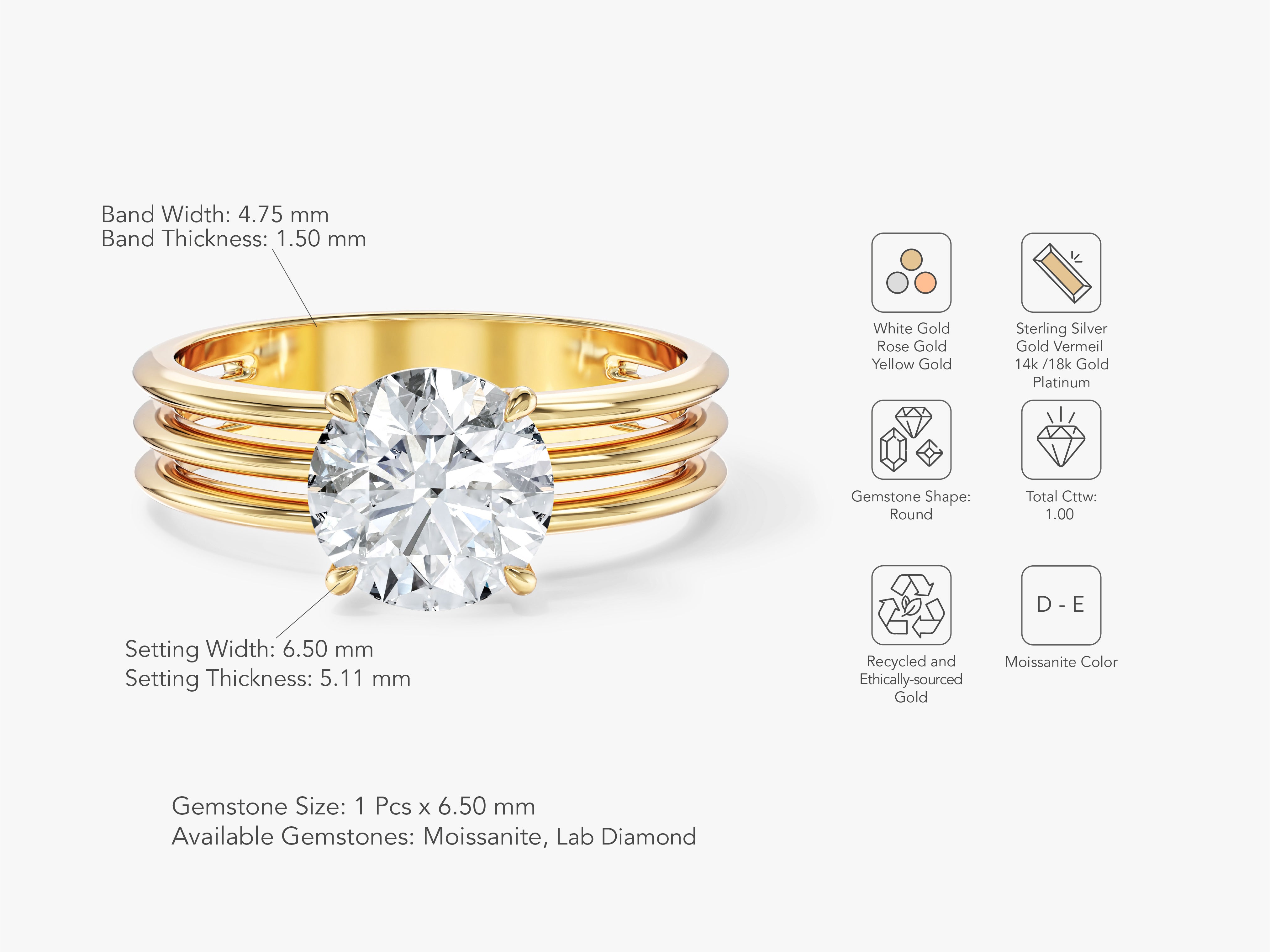 Triple Band Moissanite Engagement Ring