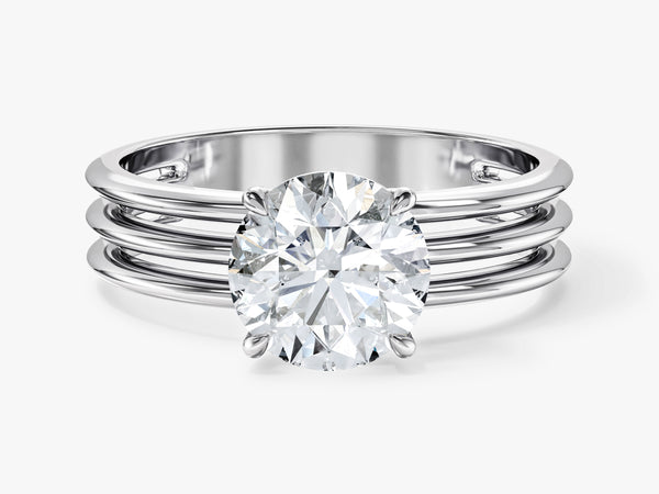 Triple Band Natural Diamond Engagement Ring