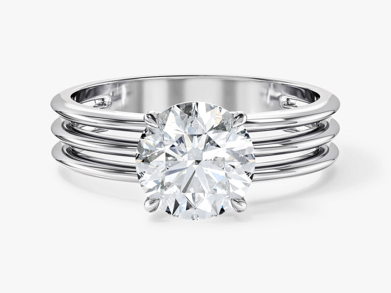 Triple Band Natural Diamond Engagement Ring