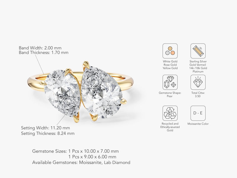 Pear Cut Lab Grown Diamond Toi et Moi Engagement Ring
