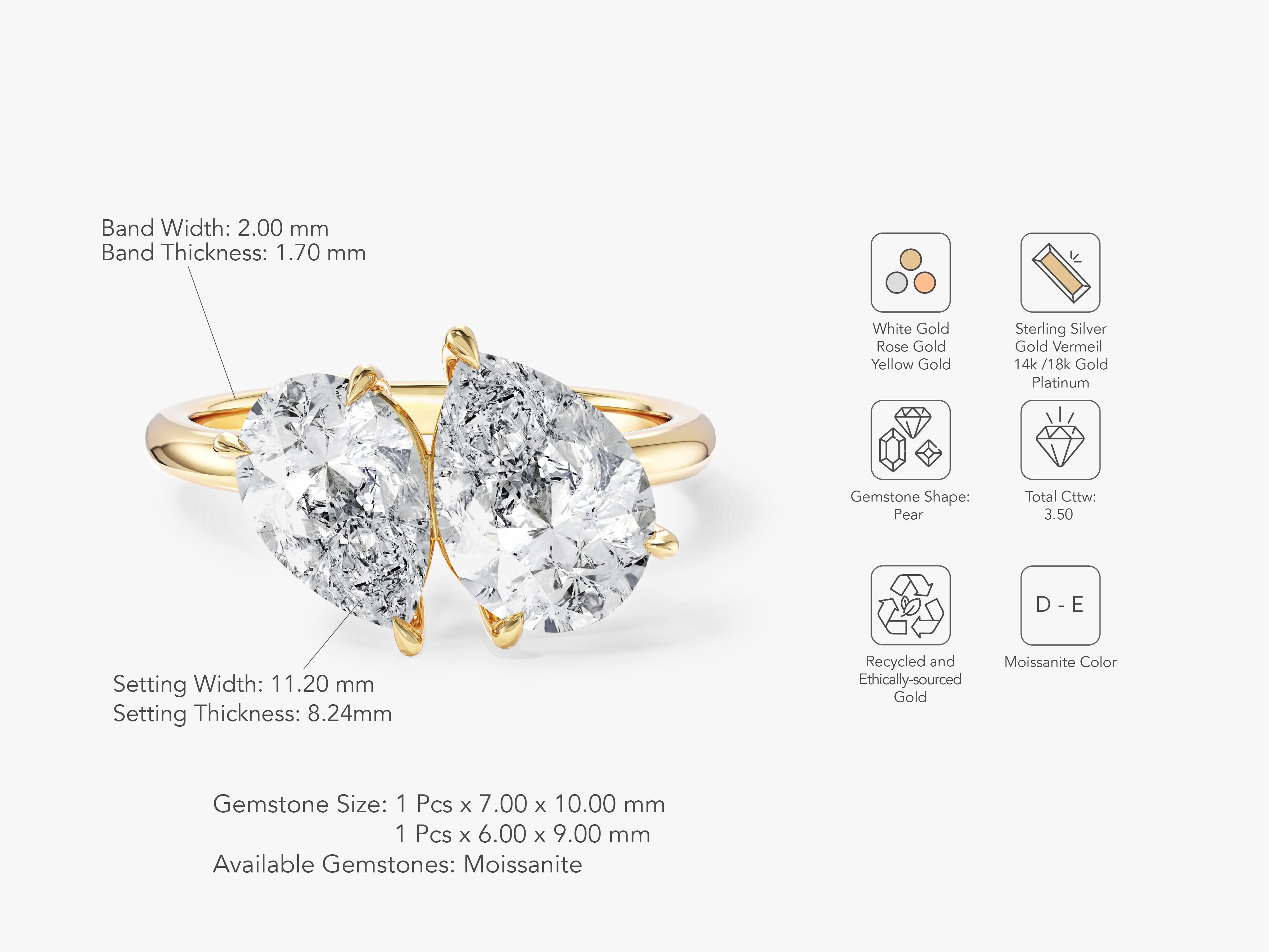 Pear Cut Natural Diamond Toi et Moi Engagement Ring