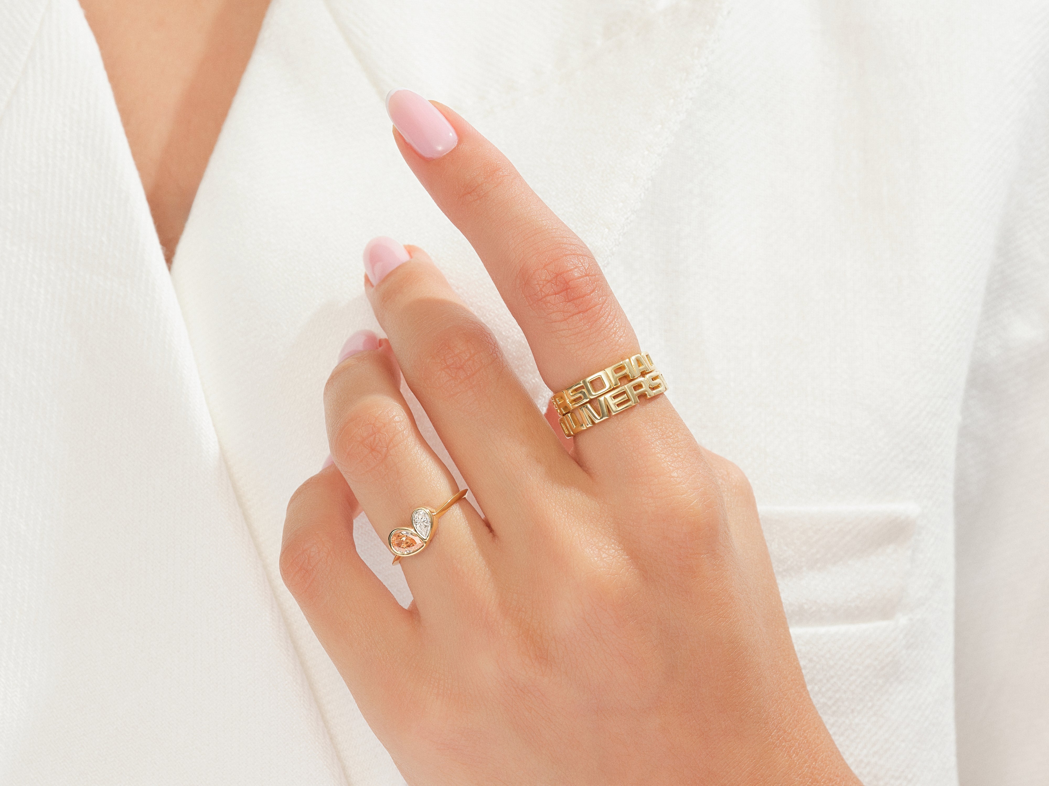 Gold rings on hand, jewelry for women, elegant design